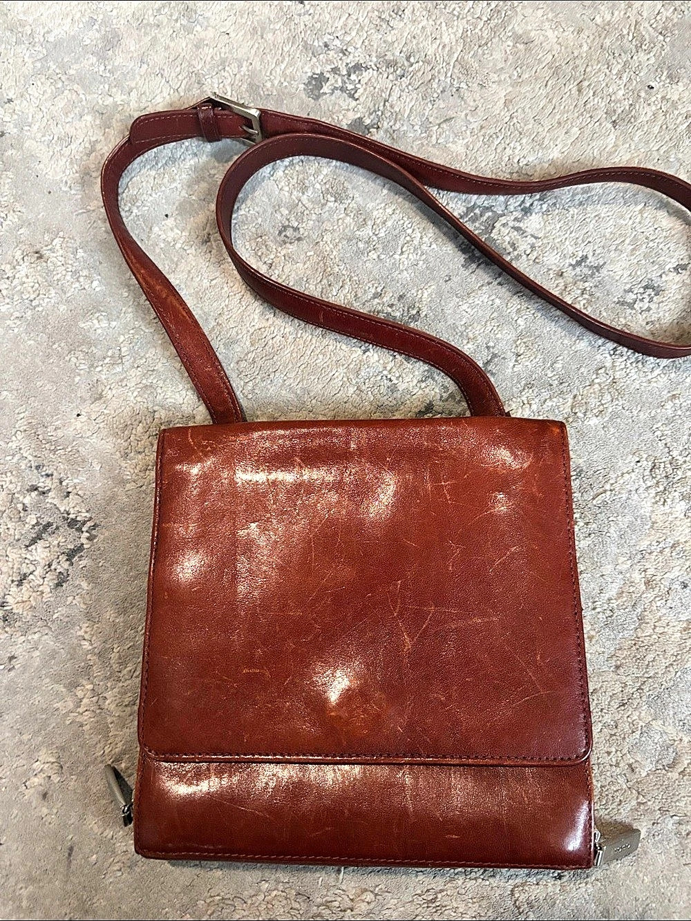 VINTAGE HOBO  Brown Leather Messenger Crossbody Bag